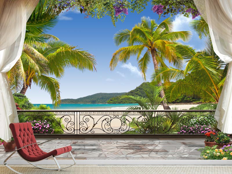 מרפסת יפיפה על אי טרופי עם נוף מרהיב