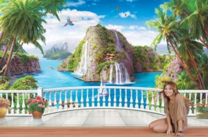 טפט מרפסת משקיפה על חוף טרופי מקסים