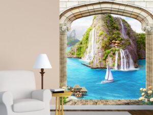 טפט שער עם נוף של הר יפיפה בים