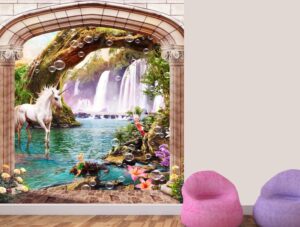 טפט שער עם חד קרן לבן ופיות יפות