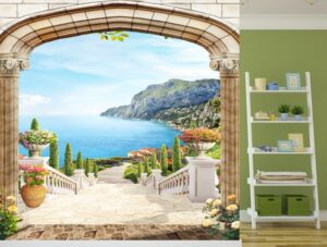 טפט שער עם מדרגות ונוף מרהיב לים