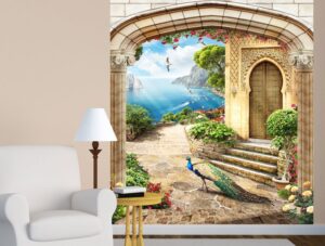 טפט תלת מימד שער עם טווס