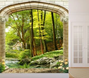 טפט קיר שער עם נוף מרהיב תלת מימדי נוף של ביקצה ביער