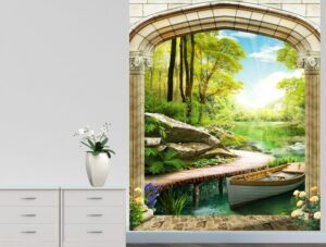 טפט קיר שער עם נוף מרהיב תלת מימדי