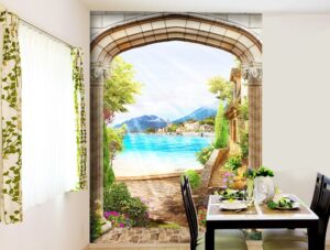 טפט קיר שער עם נוף יפיפה לים