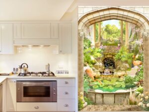 טפט קיר שער עם בריכה ופלמינגו