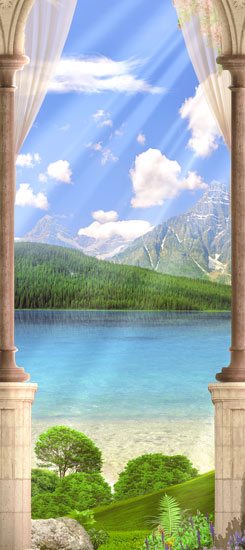 שער עם נוף של אגם | טפט לדלת