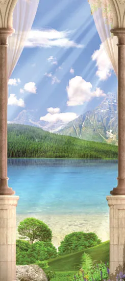 שער עם נוף של אגם | טפט לדלת