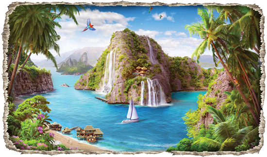 מדבקת חור בקיר של חוף טרופי יפיפה