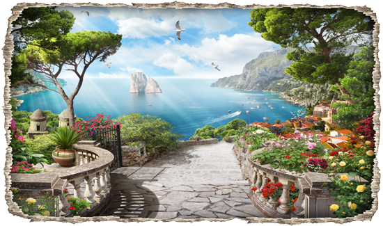 מדבקת חור בקיר עם נוף מרהיב לים