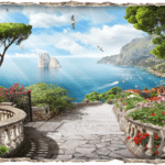 מדבקת חור בקיר עם נוף מרהיב לים