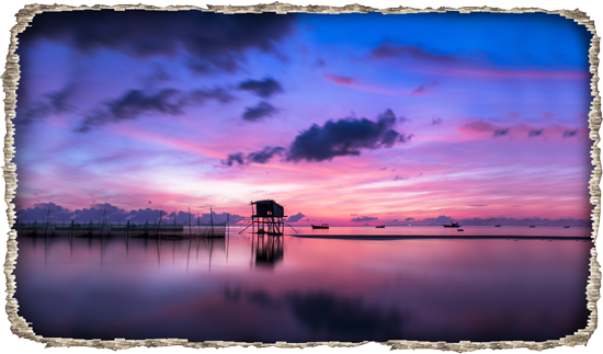 מדבקת קיר תלת מיימדית עם נוף יפיפה של שקיעה בגווני סגול וורוד