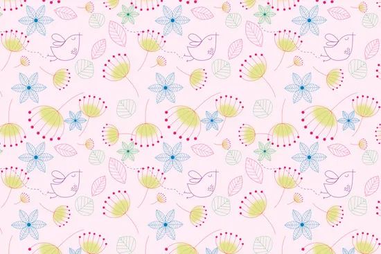 טפט ורוד עם פרחים צבעונים