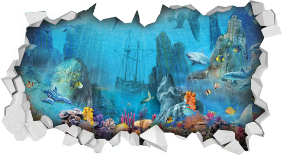 מדבקת חור בקיר עם מבט אל מעמקי הים