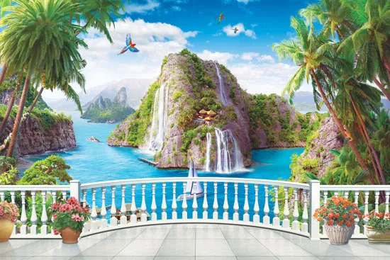 מרפסת משקיפה על חוף טרופי מקסים.