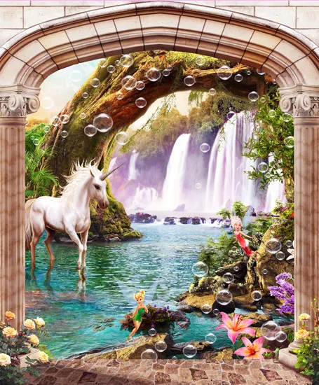 טפט שער עם חד קרן לבן ופיות יפות