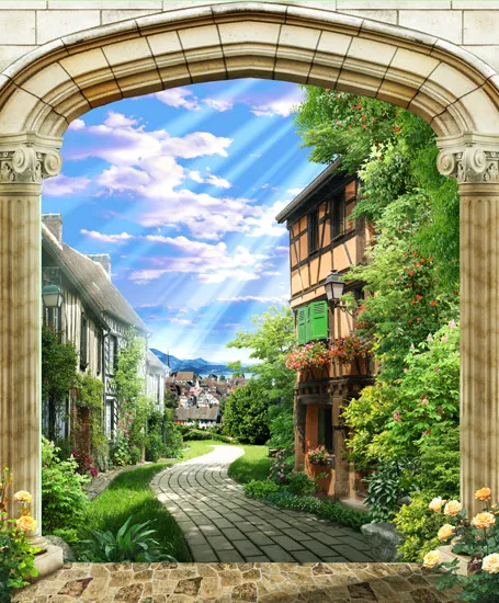 שער מוביל אל בתים בכפר קטן