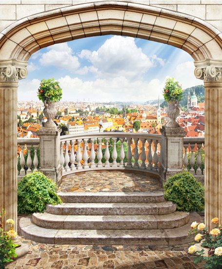 שער למרפסת יפייפיה עם נוף מרהיב לעיר
