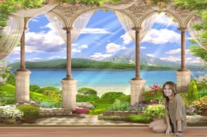 טפט של מרפסת עם נוף לאגם גדול