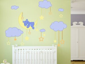 מדבקת קיר של דובון חמוד ישן על הירח