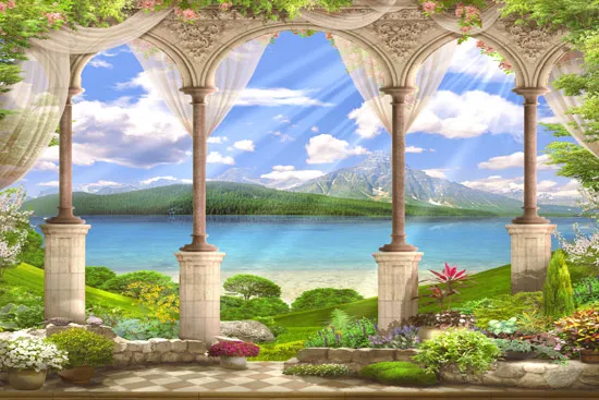 טפט של מרפסת עם נוף לאגם גדול