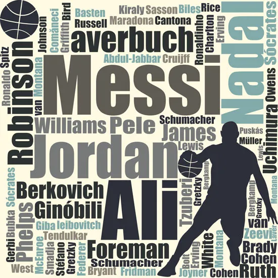 מדבקת קיר של שמות של שחקני כדורסל