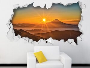 מדבקת קיר | חור תלת מימדי עם נוף של שקיעה