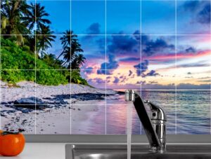 מדבקות לאריחים | אי טרופי בזריחה