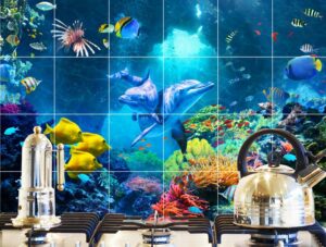 מדבקות לאריחים | דולפינים ודגים בים