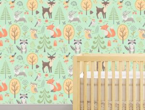 טפט | חיות חמודות בצבעי פסטל ורקע ירוק