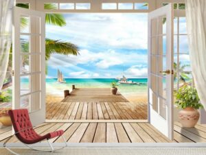 טפט | מרפסת עץ יפיפה עם יציאה לים