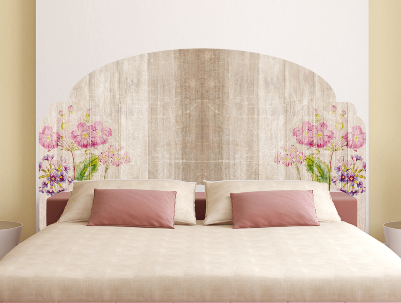 מדבקת קיר | מדבקת ראש מיטה בעיצוב של טקסטורת עץ עם פרחים