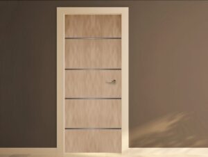 טפט לדלת | טפט חום בהיר עם פסי ניקל