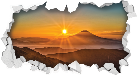 מדבקת קיר | חור תלת מימדי עם נוף של שקיעה