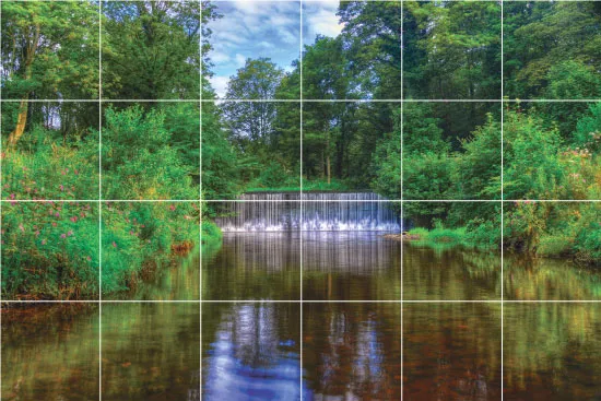 מדבקות לאריחים | נהר עם מפל ביער