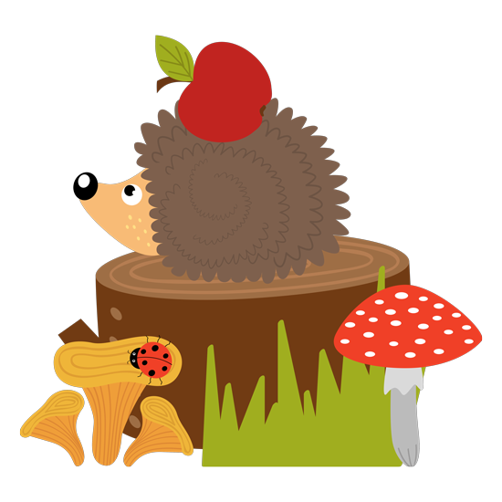 מדבקת קיר | קיפוד קטן עם תפוח תקוע על הגב