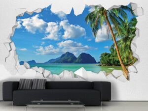 טפט | חור בקיר עם נוף טרופי