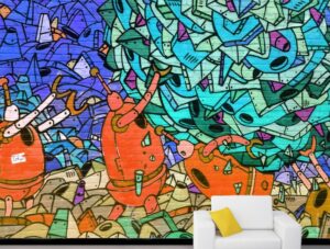 טפט | גרפיטי רובוטים בגוונים של כחול וכתום