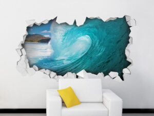 מדבקת קיר | חור בקיר עם גל כחול