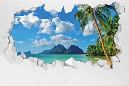 טפט | חור בקיר עם נוף טרופי