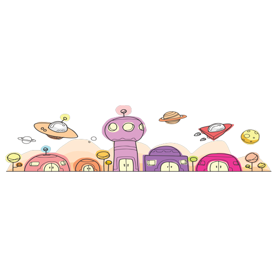 מדבקת קיר | ציור חמוד של עיר חייזרית