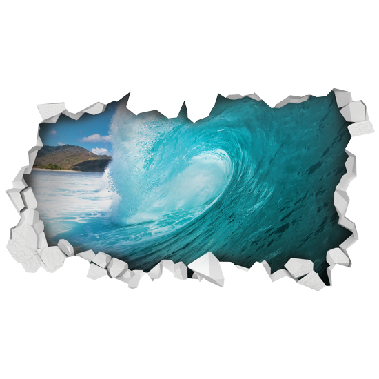 מדבקת קיר | חור בקיר עם גל כחול