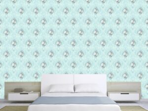 מדבקת טפט | קישוטים פרחוניים בגוון כחול עדין