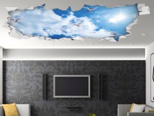 מדבקה | שמים עם יונים לבנות