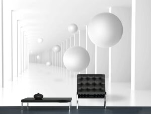 מדבקת טפט | מסדרון ארוך עם כדורים מעופפים