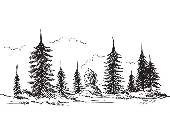 מדבקת טפט | חורשת עצים מצויירים