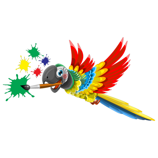 מדבקת קיר | תוכי צבעוני עם כתמי צבע