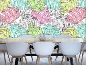 טפט - עלים בגווני פסטל