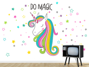 מדבקה - חדת קרן וכוכבים צבעוניים