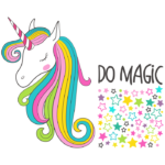 מדבקה - חדת קרן וכוכבים צבעוניים